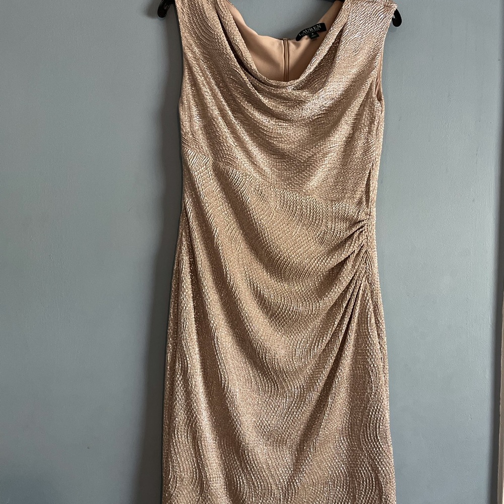 SELLING LAUREN RALPH LAUREN DRESS SIZE 8 COLOR TAN /GOLD  SLEEVELESS PRE-OWNED